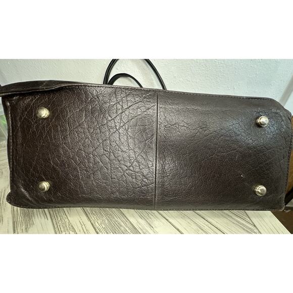 B. Makowsky Dark Brown Leather Purse Handbag With Silver Accents - Picture 7 of 12
